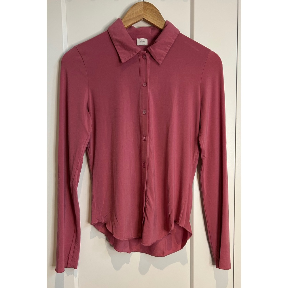 Wilfred Aritzia Womens Small Pink Long Sleeve Button Down Shirt Slim Fit Jersey